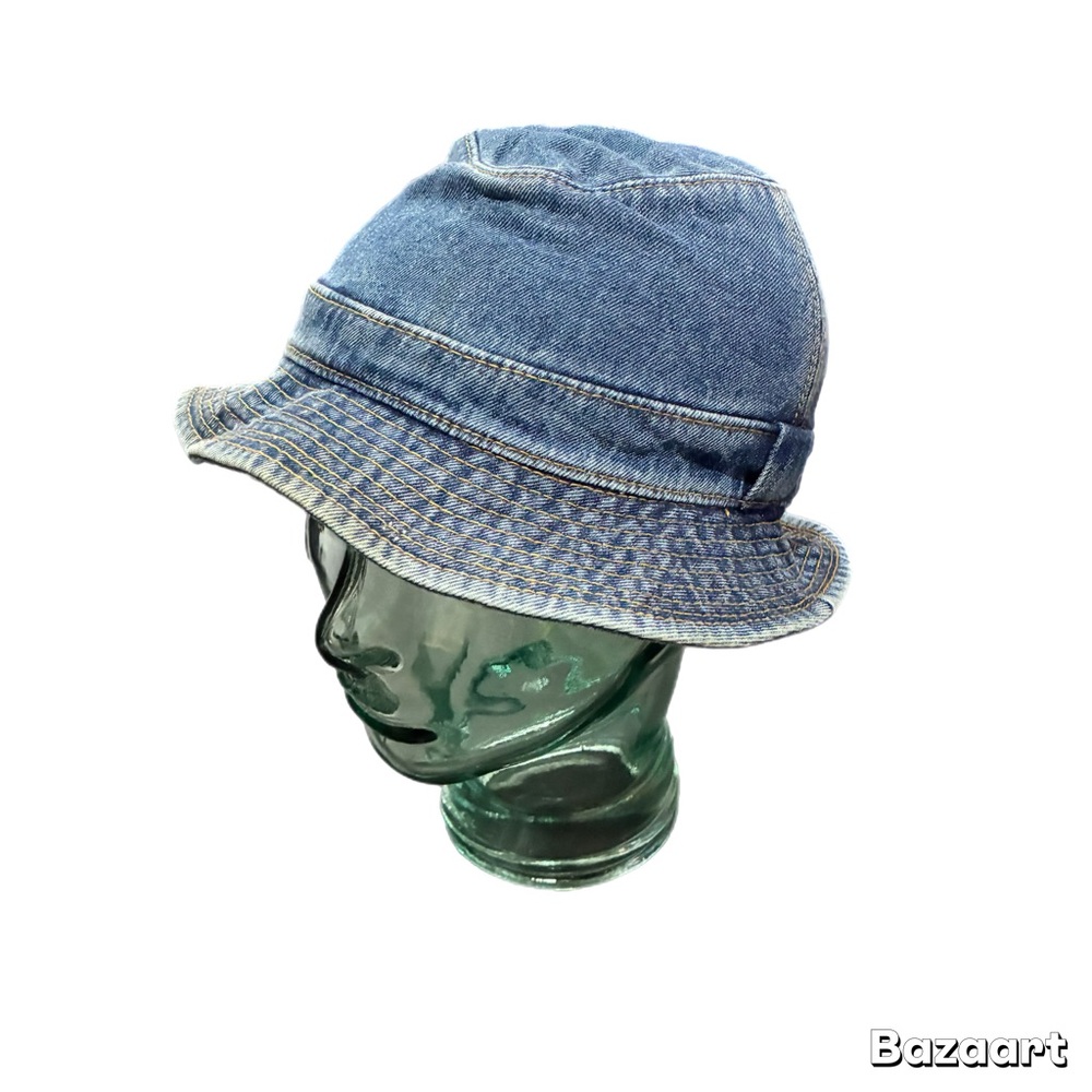 90s Vtg Blue Denim Bucket Hat Small Classic Mesh-Lined Hipster Cotton Streetwear